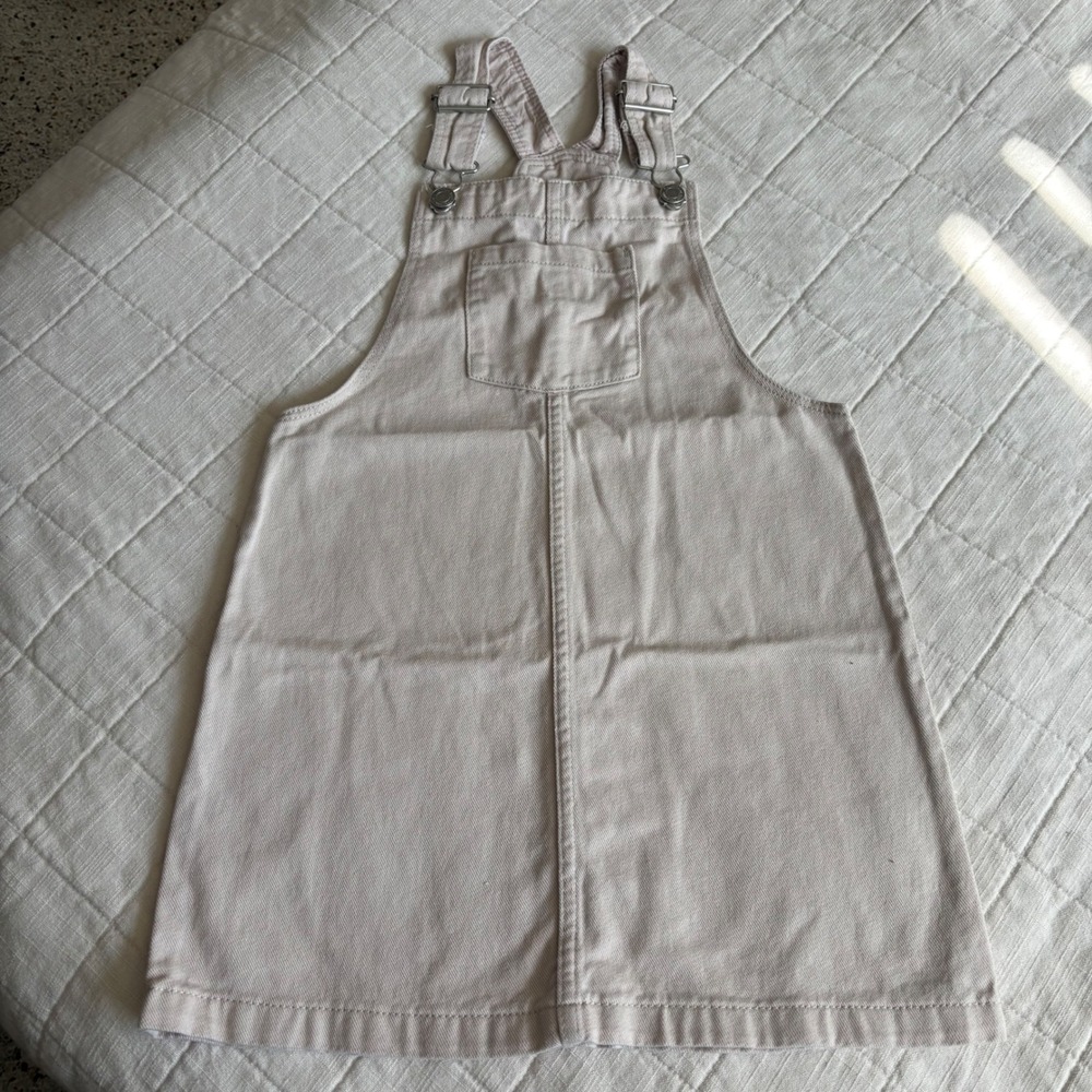 H&M Pinafore Overall Dress Girls Size 7 Beige Excellent Denim Bib Skirt